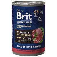 Консервированный корм Brit Premium by Nature с мясным ассорти с потрошками для собак всех пород. 410 г