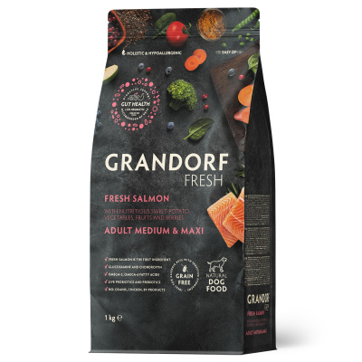 Сухой корм Grandorf Fresh Dog Adult MED&MAXI для собак средних и крупных пород из свежего филе лосося с бататом 1 кг