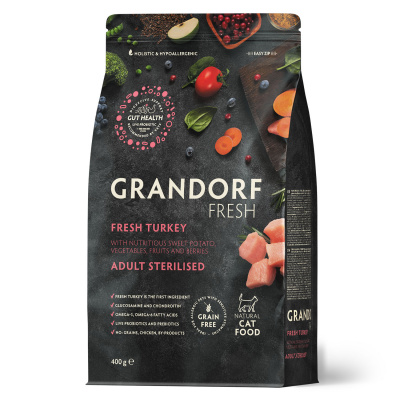 Сухой корм Grandorf Fresh Cat STERILISED для стерилизованных кошек из свежего мяса индейки с бататом 400 г