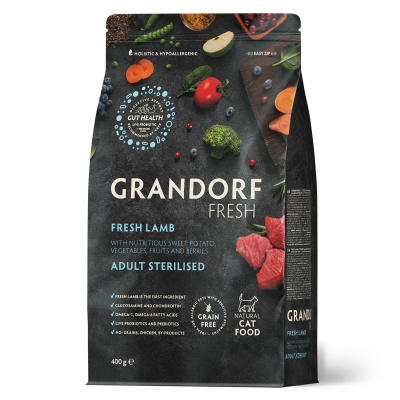 Сухой корм Grandorf Fresh Cat STERILISED для стерилизованных кошек из свежего мяса ягненка с бататом 400 г