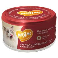 Влажный дополнительный корм Мнямс для кошек и котят старше 6 месяцев "курица с говядиной в нежном желе" 80 г