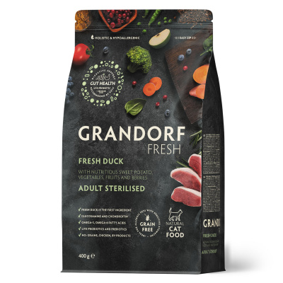 Сухой корм Grandorf Fresh Cat STERILISED для стерилизованных кошек из свежего мяса утки с бататом 400 г