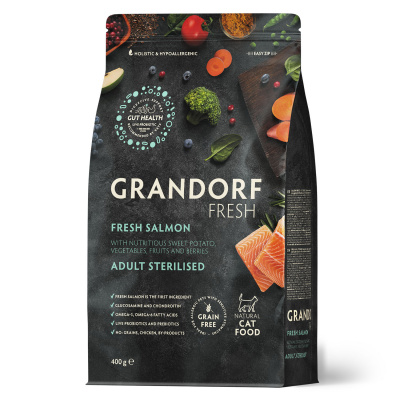 Сухой корм Grandorf Fresh Cat STERILISED для стерилизованных кошек из свежего филе лосося с бататом 400 г