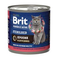 Консервированный корм Brit Premium By Nature с мясом кролика и брусникой для стерилизованных кошек 200 г