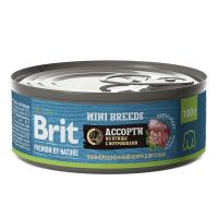 Консервированный корм Brit Premium с Ассорти из птицы с потрошками для взрослых собак мелких пород. 100 г