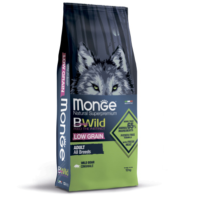 Сухой корм Monge Dog BWild LOW GRAIN, для взрослых собак, низкозерновой, из мяса дикого кабана 12 кг
