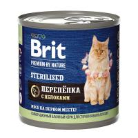 Консервированный корм Brit Premium By Nature с мясом перепёлки и яблоками для стерилизованных кошек 200 г