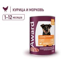 Влажный корм AWARD для щенков кусочки с курицей и морковью 750г