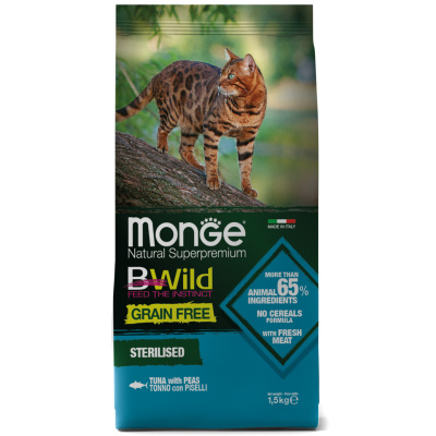 Сухой корм Monge Cat BWild GRAIN FREE для стерилизованных кошек, беззерновой, из тунца 1,5 кг