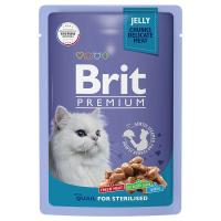 Влажный корм Brit Premium для взрослых стерилизованных кошек перепелка в желе 85 г
