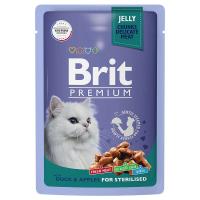 Влажный корм Brit Premium для взрослых стерилизованных кошек утка с яблоками в желе 85 г