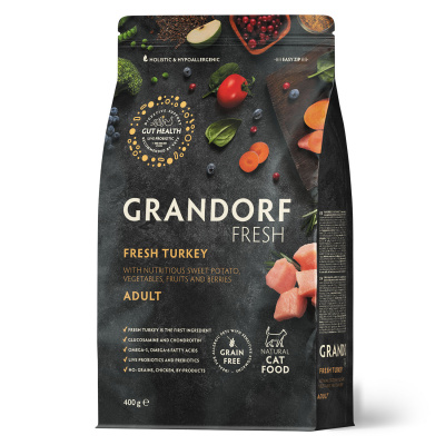 Сухой корм Grandorf Fresh Cat ADULT для взрослых кошек из свежего мяса индейки с бататом 400 г