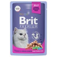 Влажный корм Brit Premium для взрослых стерилизованных кошек индейка с сыром в желе 85 г