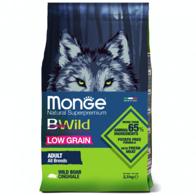 Сухой корм Monge Dog BWild LOW GRAIN, для взрослых собак, низкозерновой, из мяса дикого кабана 2,5 кг