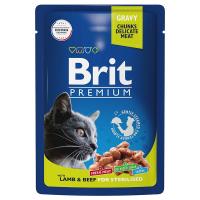 Влажный корм Brit Premium для взрослых кошек ягненок и говядина в соусе 85 г