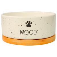 Миска Mr.Kranch Bamboo WOOF керамическая белая на бамбуковой подставке 860 мл