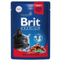 Влажный корм Brit Premium для взрослых кошек говядина и горошек 85 г