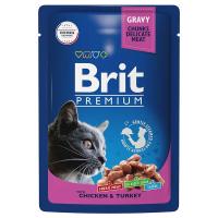 Влажный корм Brit Premium для взрослых кошек цыпленок и индейка 85 г