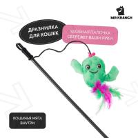 Игрушка-дразнилка Mr.Kranch для кошек Кактус плюшевая с кошачьей мятой и перышками 17 см зеленая