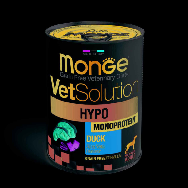Диетический корм Monge VetSolution Dog Hypo Monoprotein DUCK Гипо монопротеин с уткой для собак для снижения реакции пищевой непереносимости 400 г