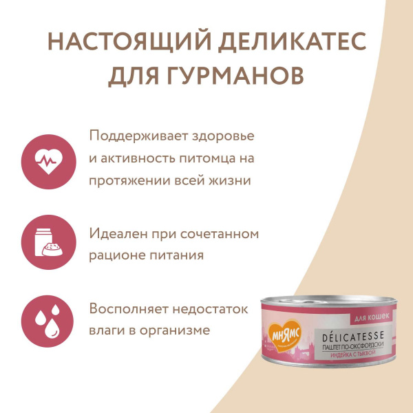 Влажный корм Мнямс Индейка с тыквой для кошек "Паштет по-оксфордски" 100 г