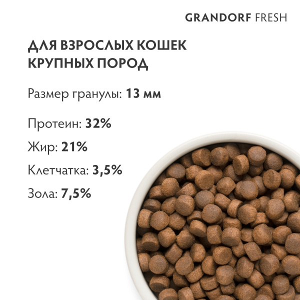 Сухой корм Grandorf Fresh Cat LARGE для крупных кошек  из свежего мяса ягненка с бататом 400 г