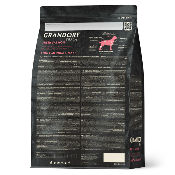 Сухой корм Grandorf Fresh Dog Adult MED&MAXI для собак средних и крупных пород из свежего филе лосося с бататом 1 кг