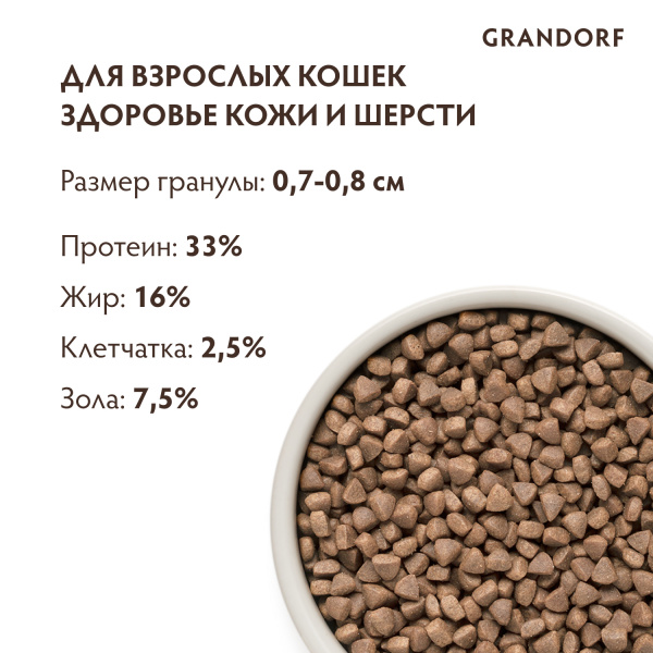 Сухой корм Grandorf Adult Indoor для взрослых кошек из белой рыбы с индейкой 2 кг