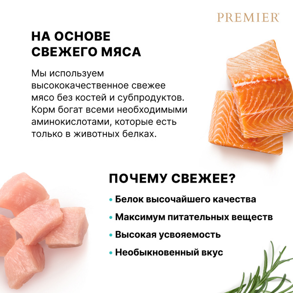 Сухой корм Premier Dog Salmon&Turkey ADULT Mini из свежего филе лосося с индейкой для собак мелких пород 1 кг