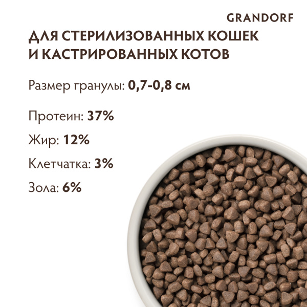 Сухой корм Grandorf Sterilised для стерилизованных кошек из кролика с индейкой 8 кг