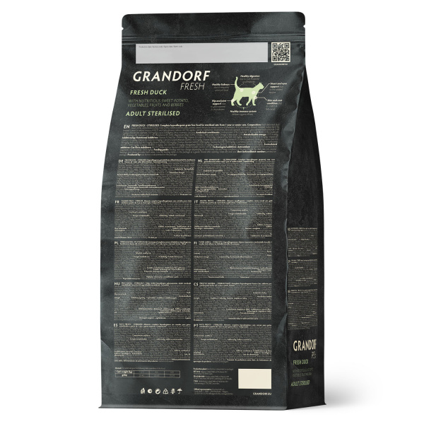 Сухой корм Grandorf Fresh Cat STERILISED для стерилизованных кошек из свежего мяса утки с бататом 400 г