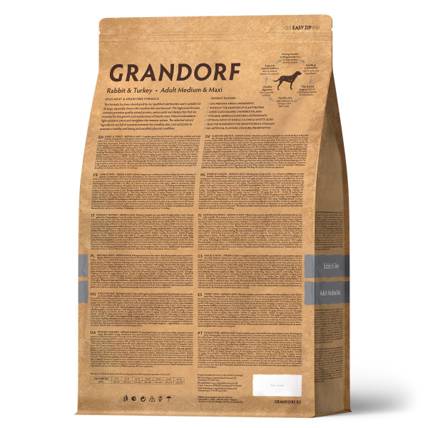 Сухой корм Grandorf Adult Medium Maxi для взрослых собак средних и крупных пород, из кролика и индейки 3 кг