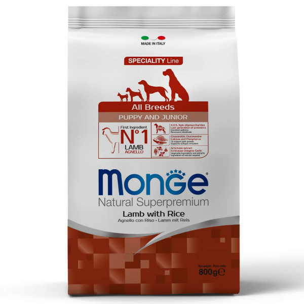 Сухой корм Monge Dog Speciality Line Puppy&Junior для щенков всех пород, из ягненка с рисом и картофелем 0,8 кг