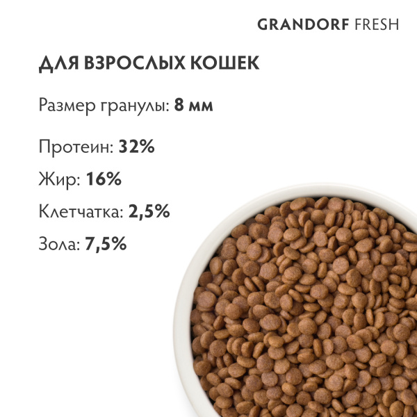 Сухой корм Grandorf Fresh Cat ADULT для взрослых кошек из свежего мяса утки с бататом 400 г
