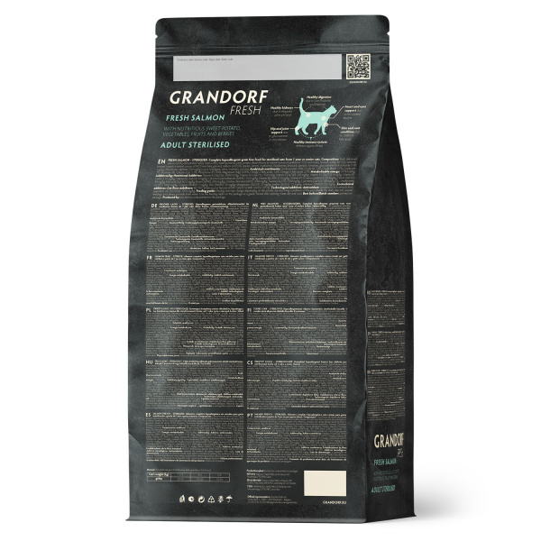 Сухой корм Grandorf Fresh Cat STERILISED для стерилизованных кошек из свежего филе лосося с бататом 400 г