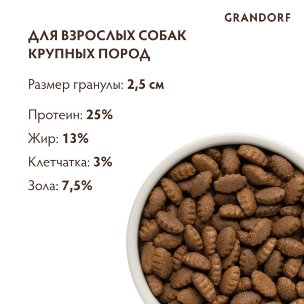 Сухой корм Grandorf Adult Maxi для взрослых собак крупных пород, из ягненка и индейки 10 кг