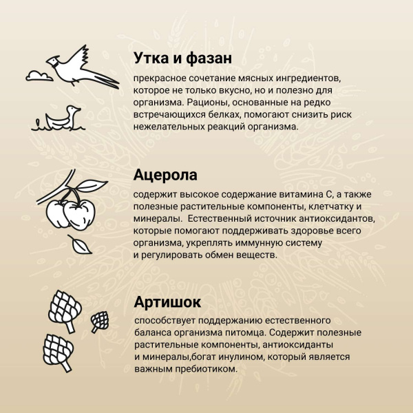 Сухой корм CRAFTIA NATURA для взрослых собак миниатюрных и мелких пород из утки с фазаном 640 гр