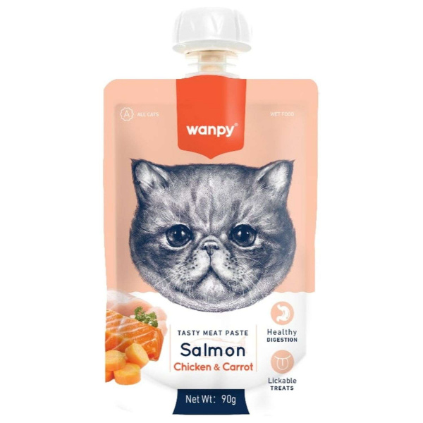 Лакомство Wanpy Cat для кошек Мясное пюре из лосося 90 г