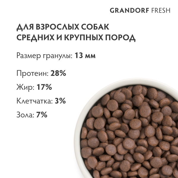 Сухой корм Grandorf Fresh Dog Adult MED&MAXI для собак средних и крупных пород из свежего мяса утки с бататом 1 кг