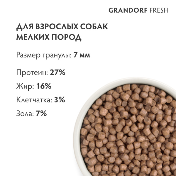 Сухой корм Grandorf Fresh Dog Adult MINI для собак мелких пород  из свежего мяса индейки с бататом 1 кг