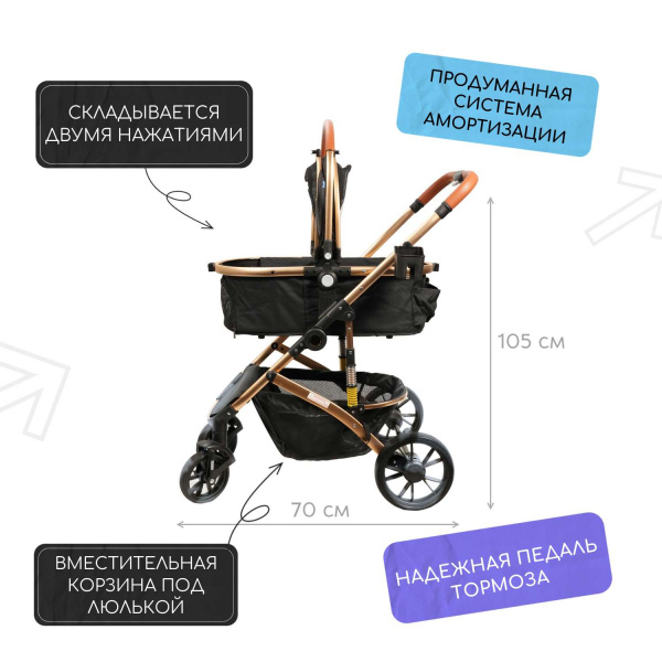 Коляска прогулочная Mr.Kranch для собак и кошек большая с амортизацией (макс. нагрузка 20 кг.) разноцветная