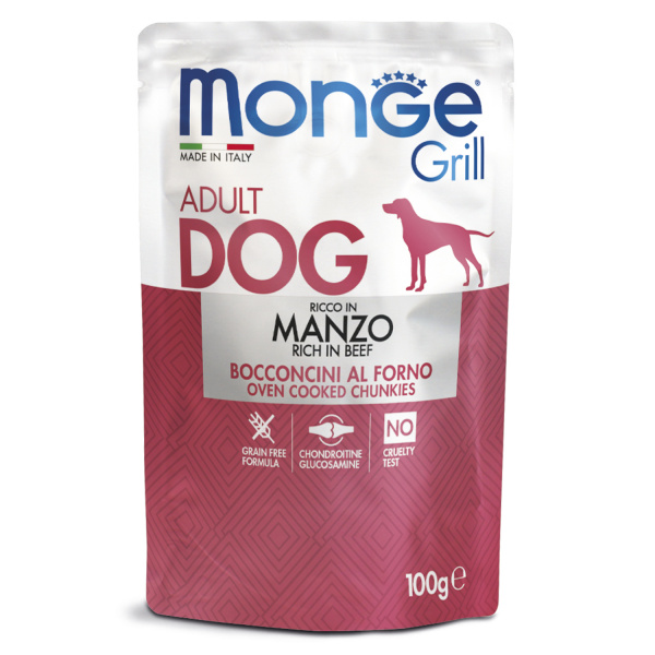 Влажный корм Monge Dog Grill для собак с говядиной, паучи 100 г