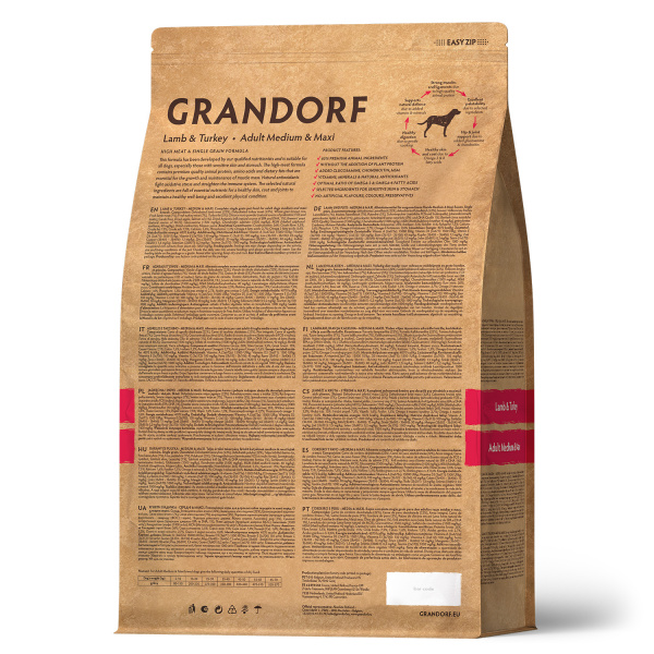 Сухой корм Grandorf Adult Medium Maxi для взрослых собак средних и крупных пород, из ягненка и индейки 1 кг