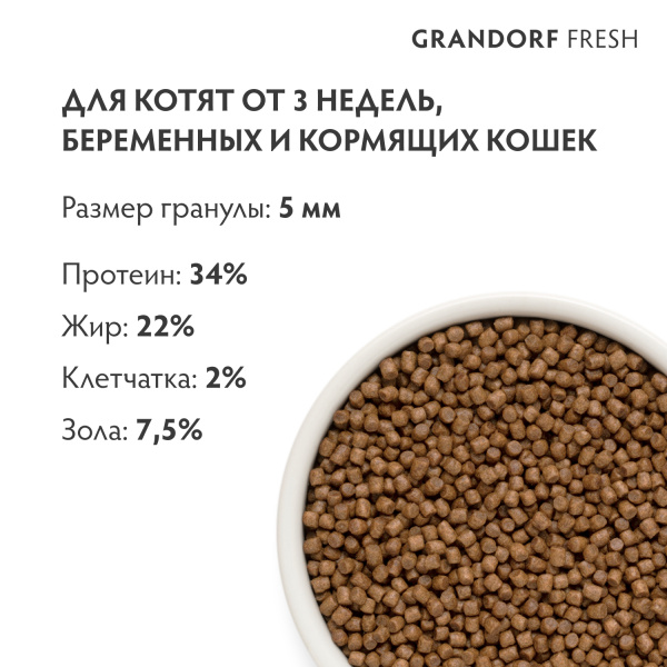 Сухой корм Grandorf Fresh Cat KITTEN для котят из свежего мяса ягненка с бататом 400 г